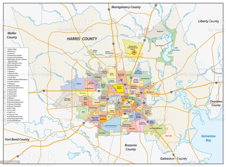 vector neighborhood map of the Texas city of Houston, United States
